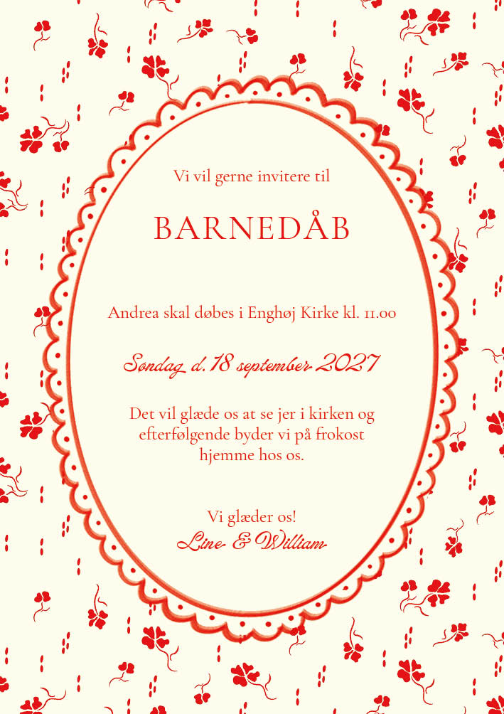 
                Til invitationen findes også matchende bordkort, menukort, takkekort m.m.                